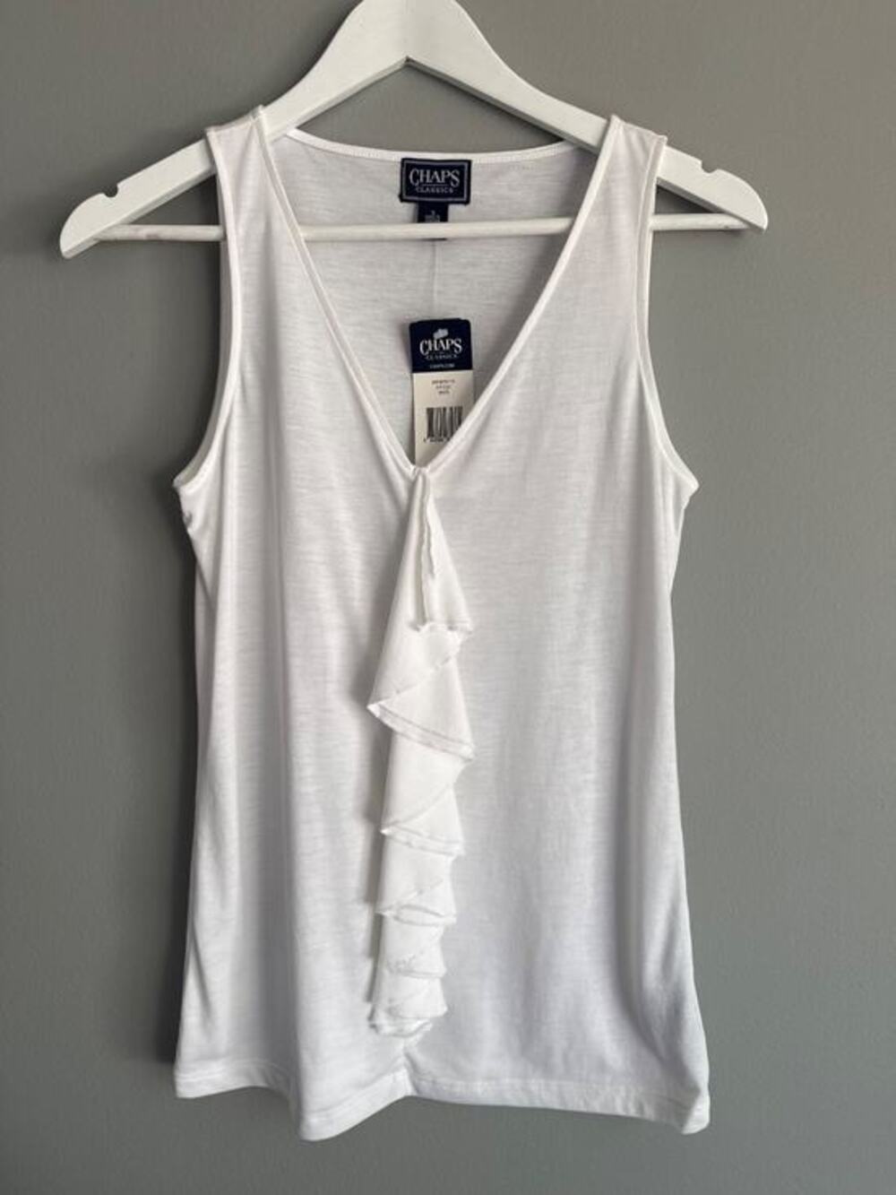Chaps Classics Women's S White Ruffle Front Tank Top NWT Romantic Coquette
